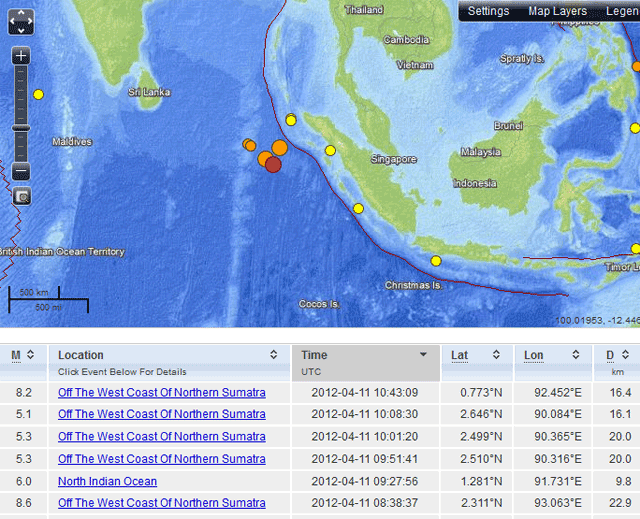 Kort over epicentre for jordskælv