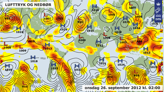 Nedbørområder på DMI's verdensvejr