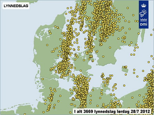 Kort over lynnedslag i landet