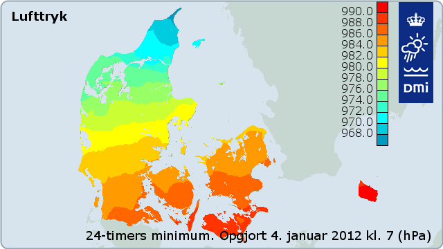 kort over lavest målte luftryk