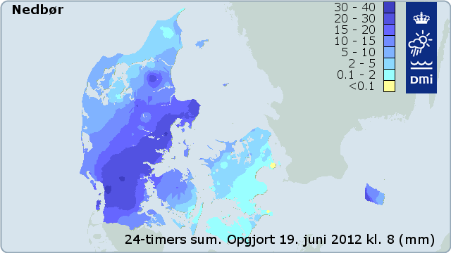 kort over nedbøren i Danmark