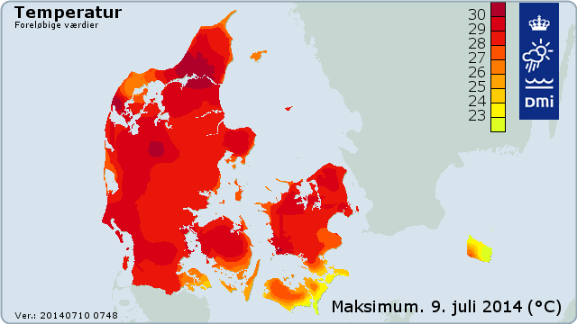 Maksimumtemperaturer den 9. juli.