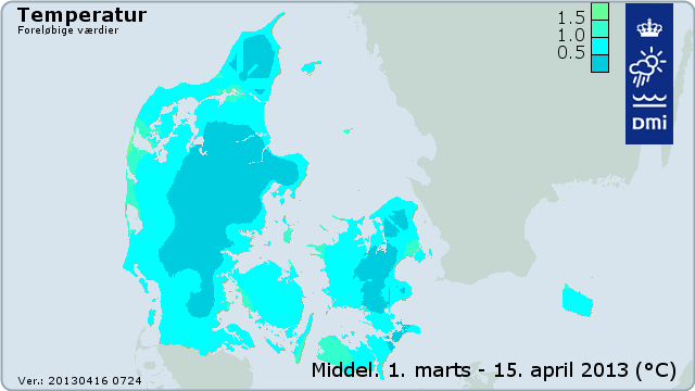 Middeltemperaturen for hele riget og det halve forår. Middeltemperaturen for hele riget og det halve forår.