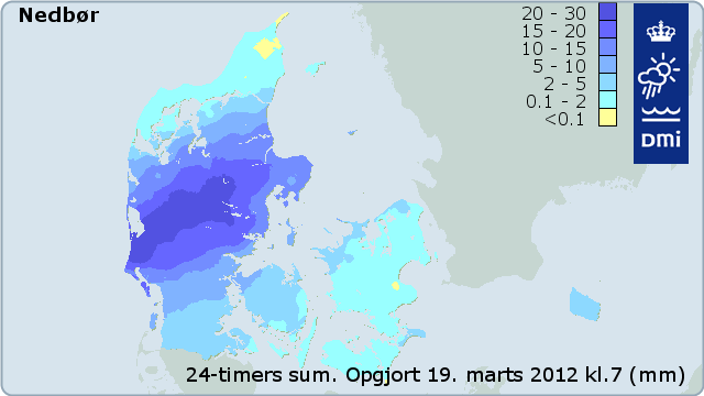 Kort over nedbør i Danmark