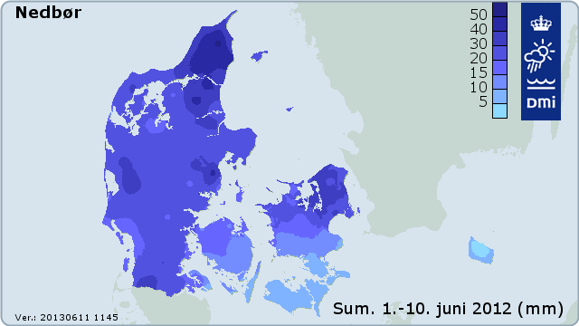 Nedbøren i Danmark 1. til 10. juni 2012
