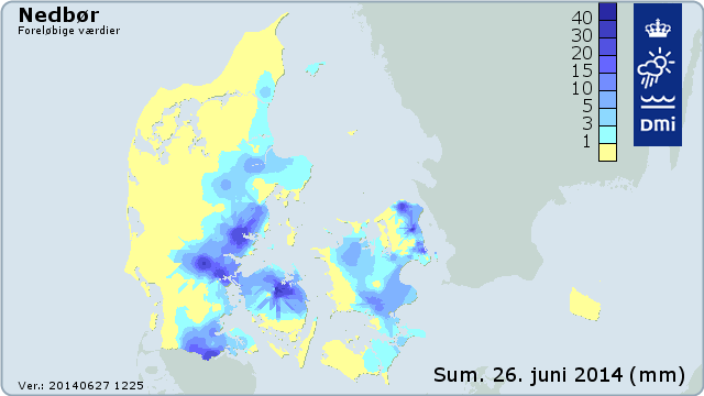 Nedbørsum den 26. juni 2014. Nedbørsum den 26. juni 2014.