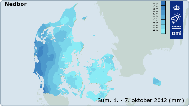 Kort over nedbør i Danmark