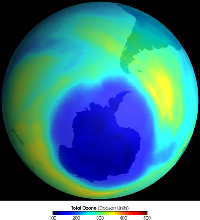Ozonhullet over Antarktis i 2001