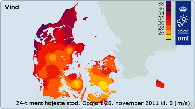 Maksimale vindstød (m/s)