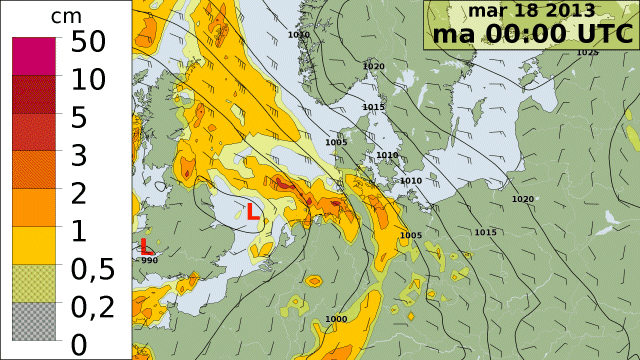 Torsdagens prognoser for sneen mandag og tirsdag Torsdagens prognoser for sneen mandag og tirsdag