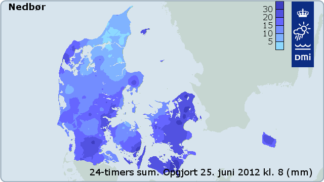 Nedbørskort over Danmark