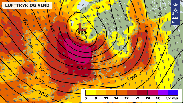 Stormlavtryk over Danmark