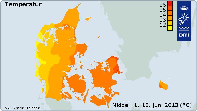 Temperaturen i Danmark 1. til 10. juni 2013