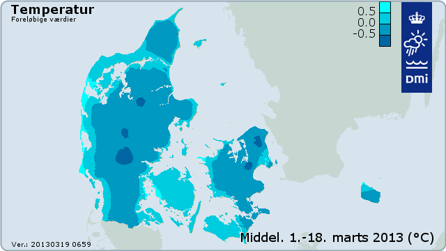 Kort over temperaturer i Danmark