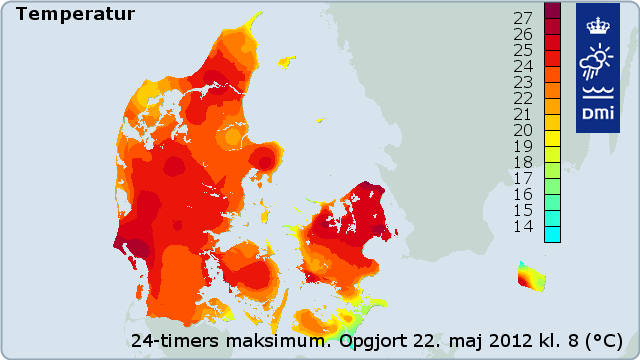 kort over temperaturer i Danmark