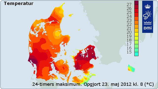 Kort over temperaturer i Danmark