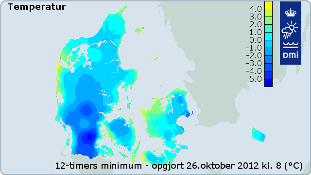 Kort over temperaturer i Danmark