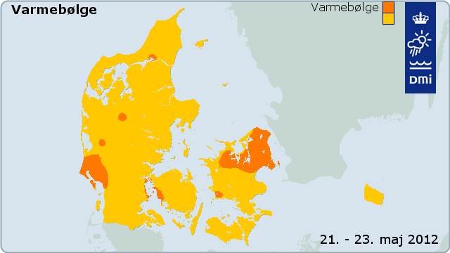 Kort over steder i landet med varmebølger