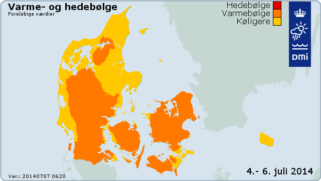 Landsdækkende varmebølge i weekenden den 4.-6. juli 2014.